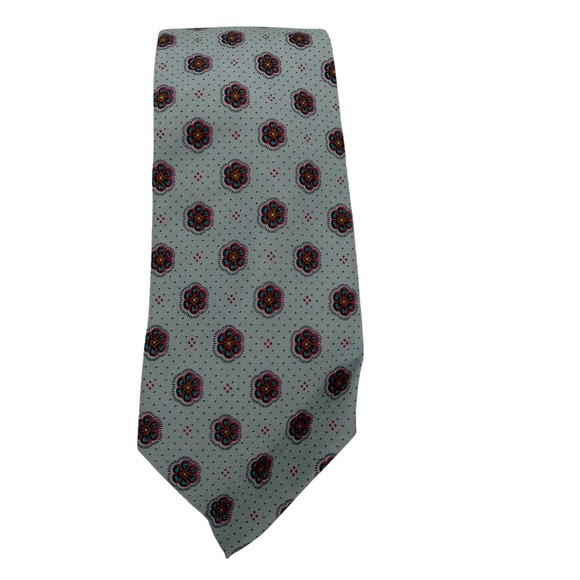 Yves Saint Laurent Other - Vtg‎ Yves Saint Laurent Paris Silk Tie Grey Floral Medallion Micro Dot Italy